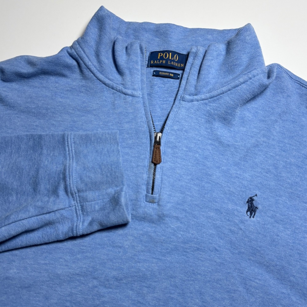 Polo Ralph Lauren Estate Rib Quarter Zip Mens XL Pullover Sweater Preppy Blue